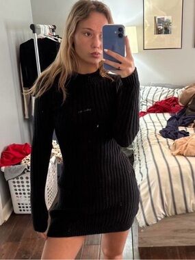 Black Ribbed Long Sleeve Bodycon Dress